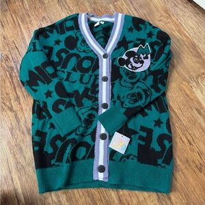 Disney 100 Mickey Mouse Club Cardigan NWT Green and Black